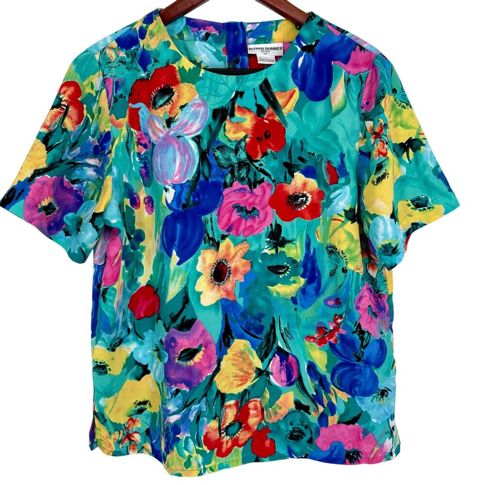 Alfred Dunner 10P Petite Floral Petite Short Sleeve Beach Wearable Art Shirt Top